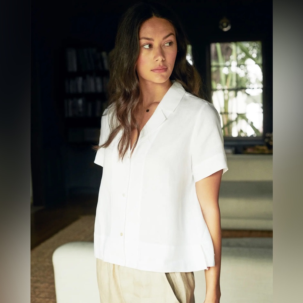 Quince 100% European linen short sleeve shirt small white excellent condition